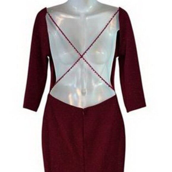 Alyce Paris Wine Red Burgundy Glitter Rhinestone Cross Back Dress - Picture 1 of 4